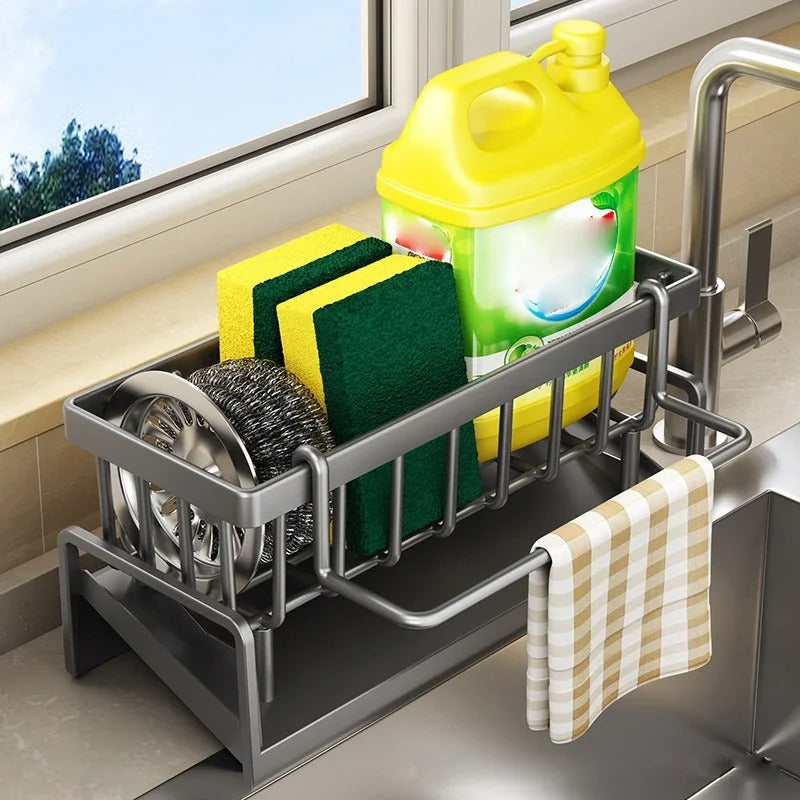Self-Draining Kitchen Sink Rack – Soap, Sponge & Towel Holder