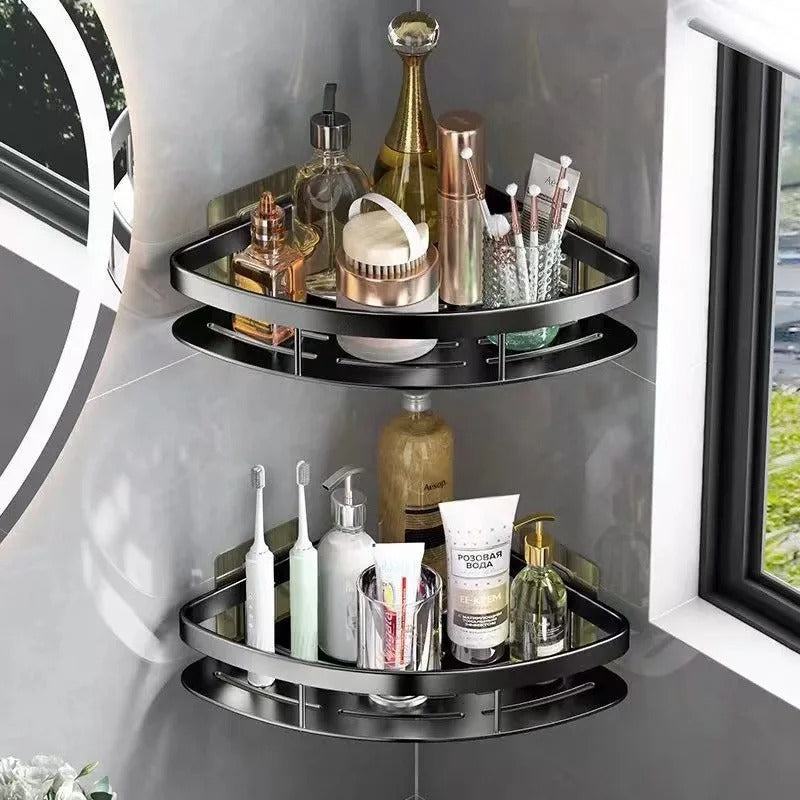 Aluminum Alloy No-Drill Corner Bathroom Shelf – Shampoo & Makeup Organizer