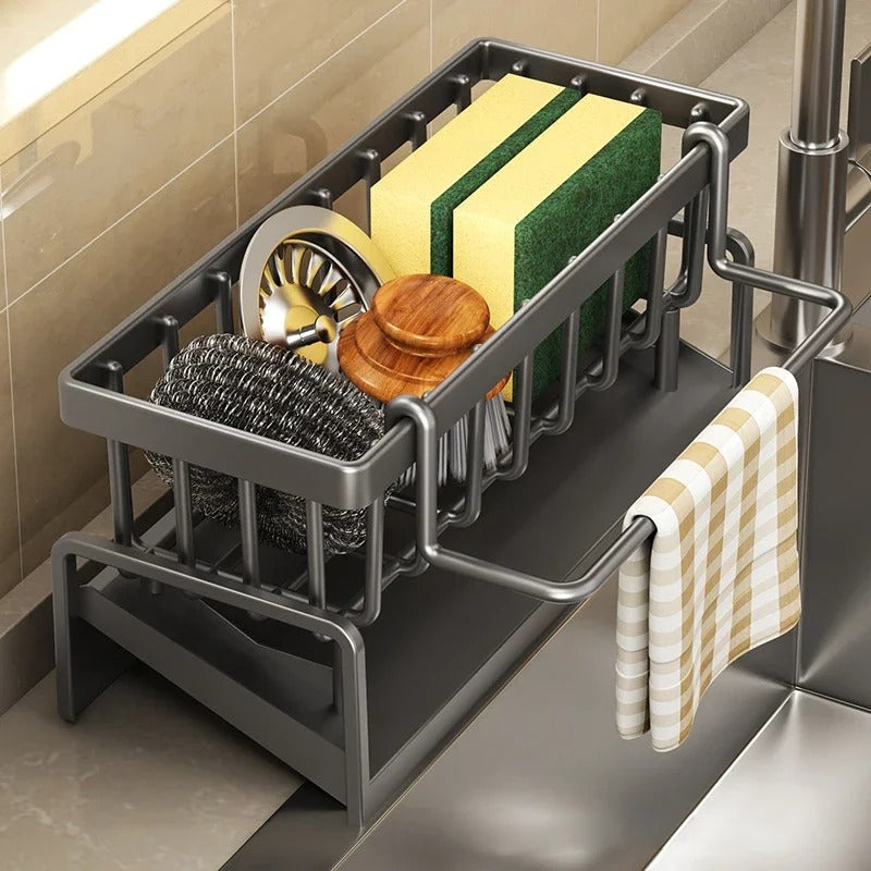 Self-Draining Kitchen Sink Rack – Soap, Sponge & Towel Holder