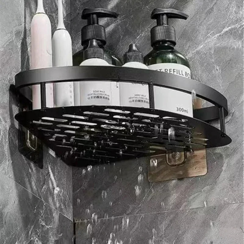Aluminum Alloy No-Drill Corner Bathroom Shelf – Shampoo & Makeup Organizer