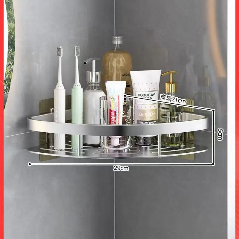 Aluminum Alloy No-Drill Corner Bathroom Shelf – Shampoo & Makeup Organizer