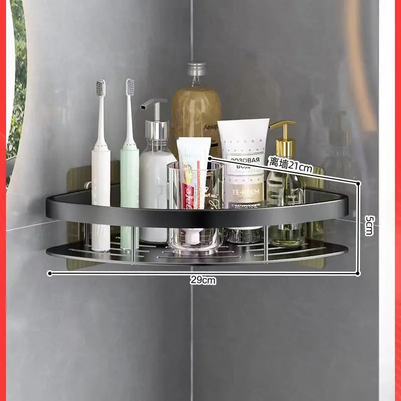 Aluminum Alloy No-Drill Corner Bathroom Shelf – Shampoo & Makeup Organizer