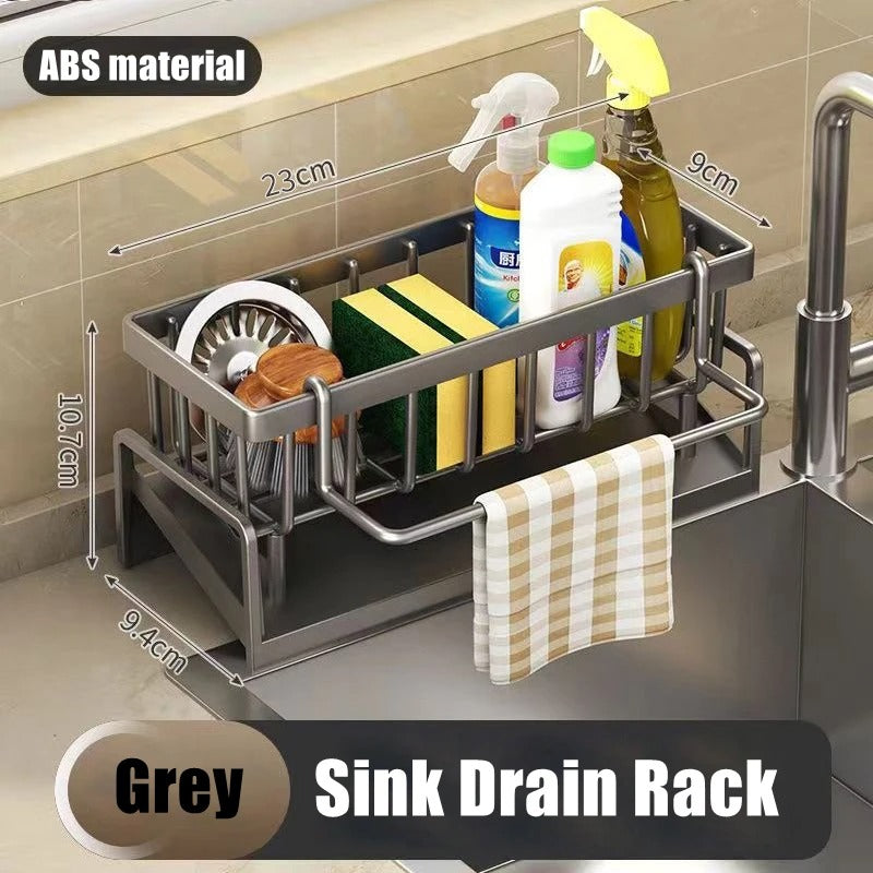 Self-Draining Kitchen Sink Rack – Soap, Sponge & Towel Holder