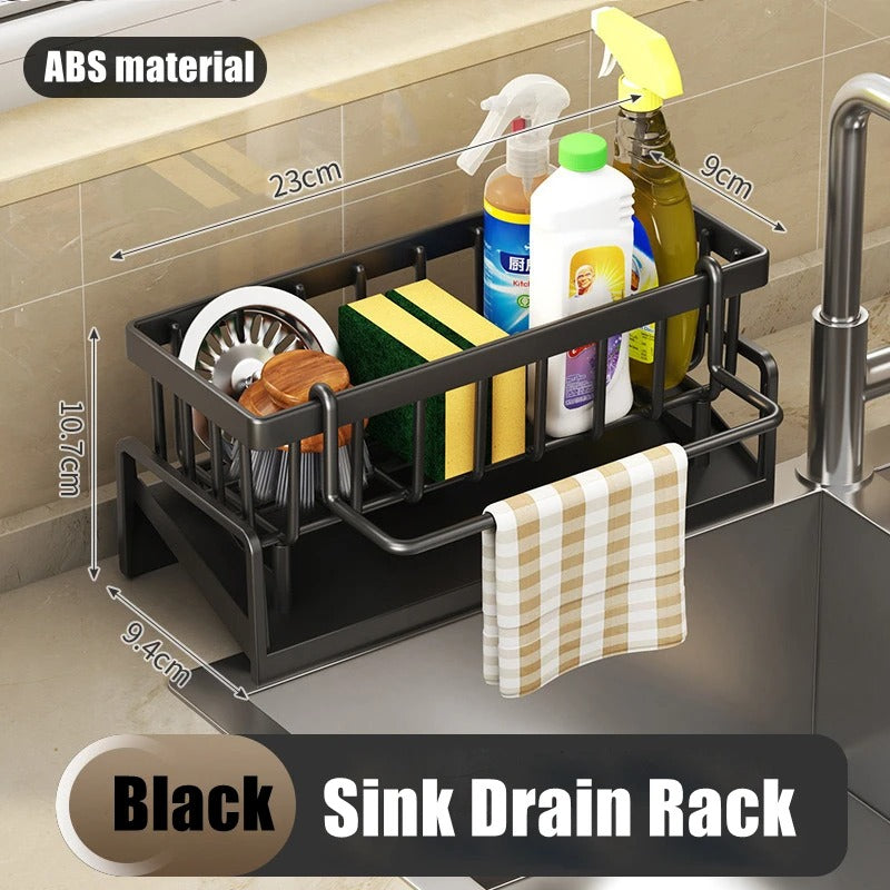 Self-Draining Kitchen Sink Rack – Soap, Sponge & Towel Holder