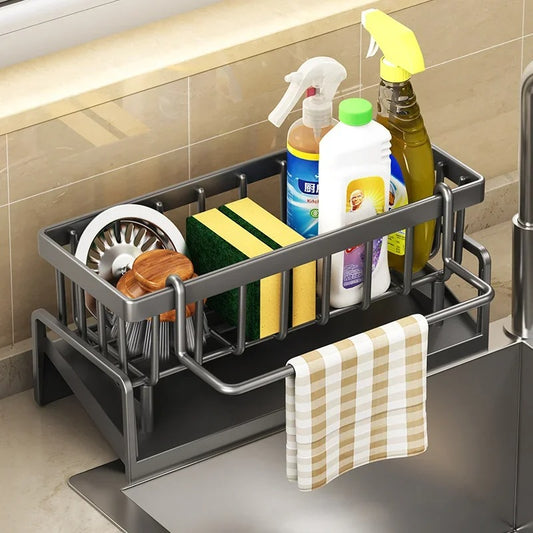 Self-Draining Kitchen Sink Rack – Soap, Sponge & Towel Holder